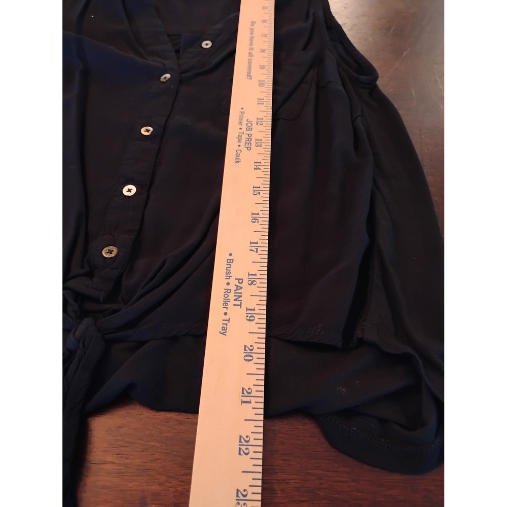 A New Day Womens XS Black Tie Front Sleeveless Button Down Mixed Media Top - Picture 6 of 7